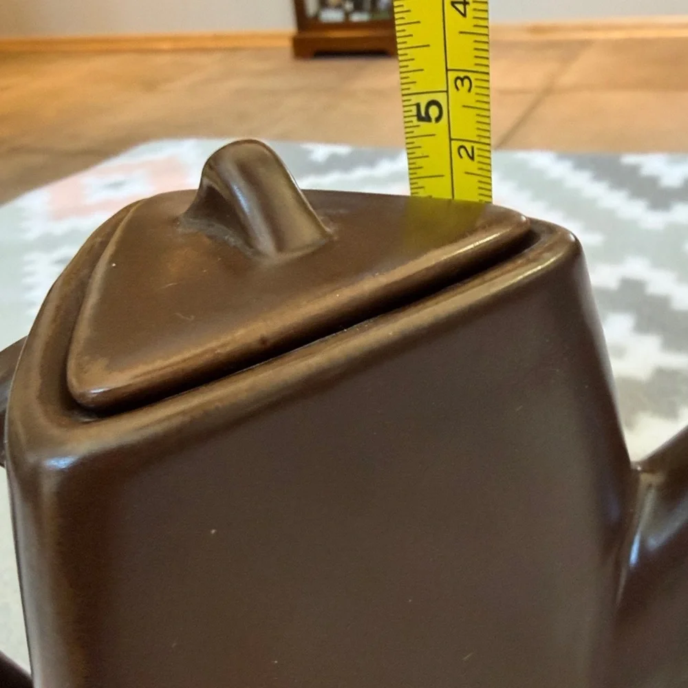Vintage Brown Ceramic Teapot triangle shape with lid
